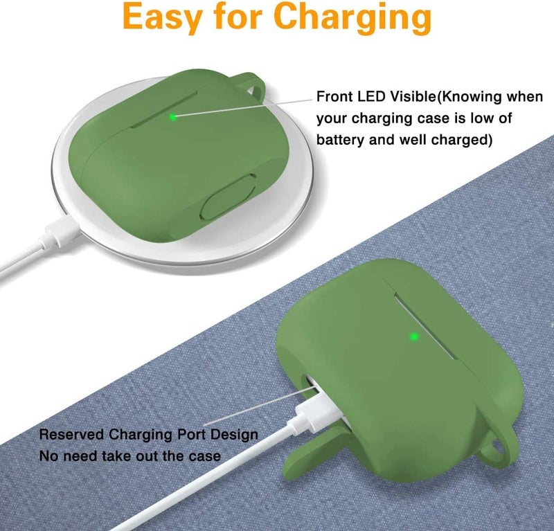 Lerobo Compatible with AirPods Pro 2 Case,Shockproof Washable Silicone Cover for Airpods Pro Supports Wireless Charging with Carabiner Front LED Visible,Olive Green - Image 3